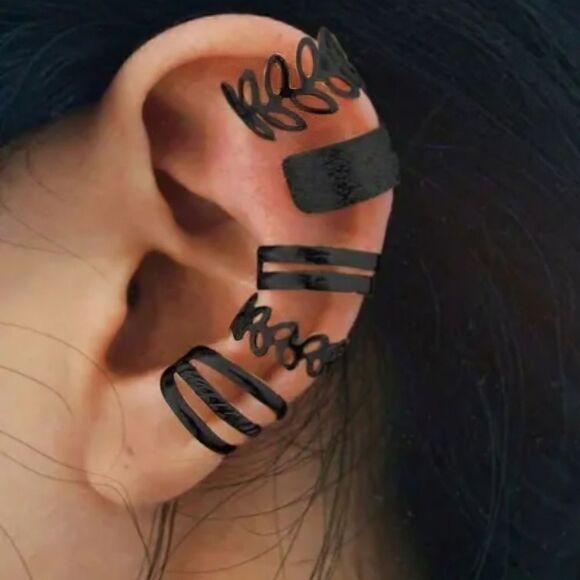 Ear Cuff Set Metal Fake Ear Cartilage Earrings Ear Cartilage Clip Silver or Gold - Picture 3 of 9